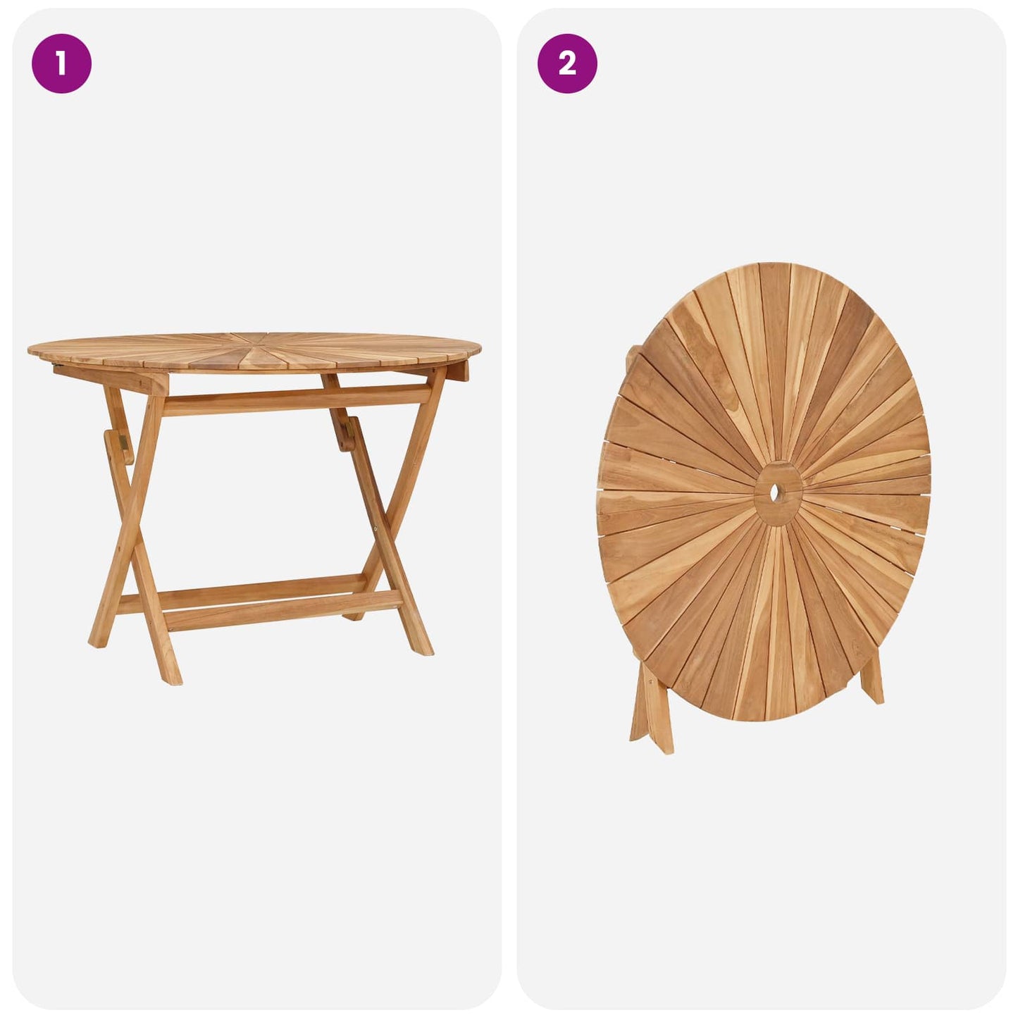 Opklapbare tuintafel Naturel Ø 110 x 75 cm Massief Teakhout