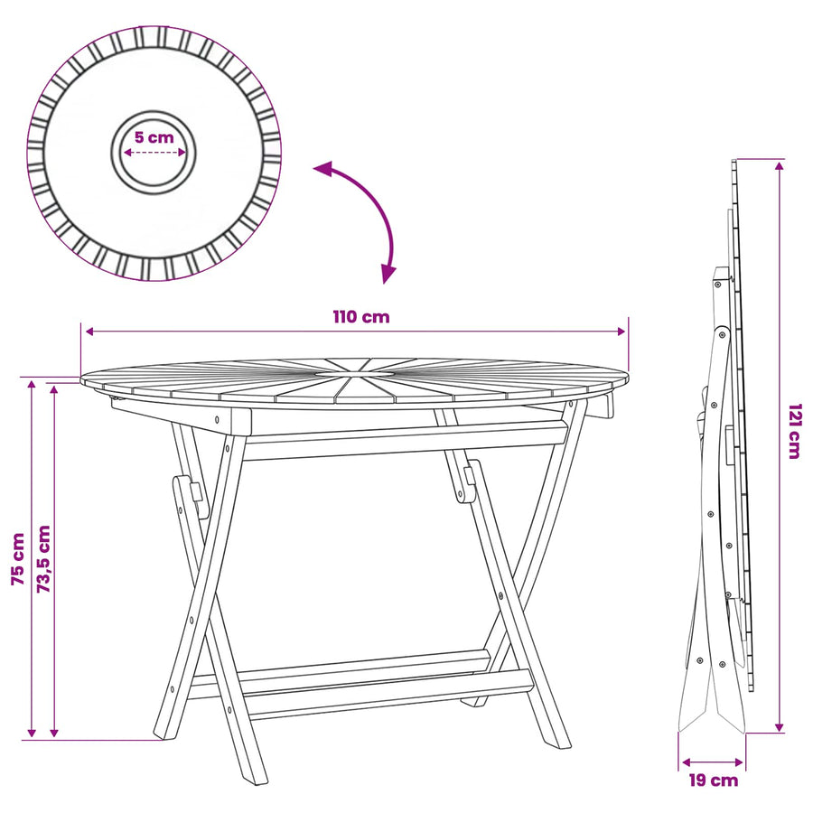 Opklapbare tuintafel Naturel Ø 110 x 75 cm Massief Teakhout
