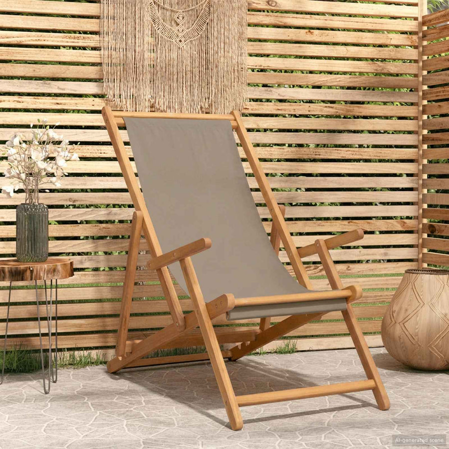 Strandstoel Taupe Massief Teakhout