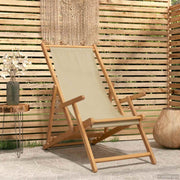 Strandstoel massief teakhout beige