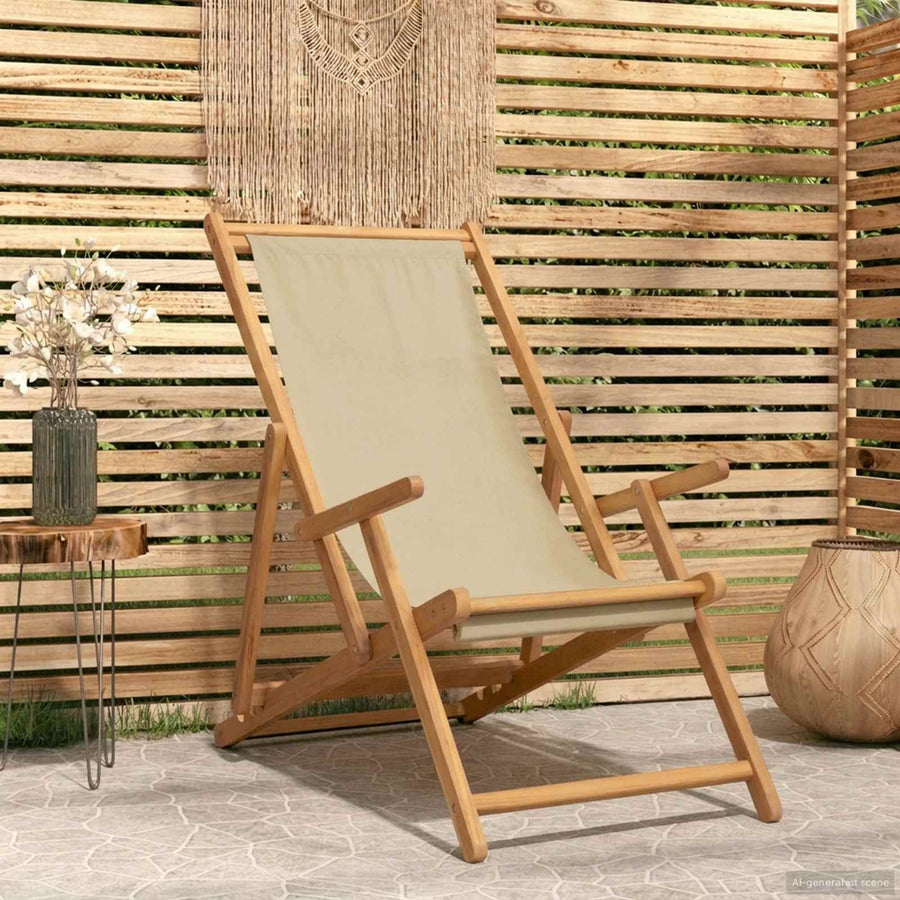 Strandstoel Beige Massief Teakhout