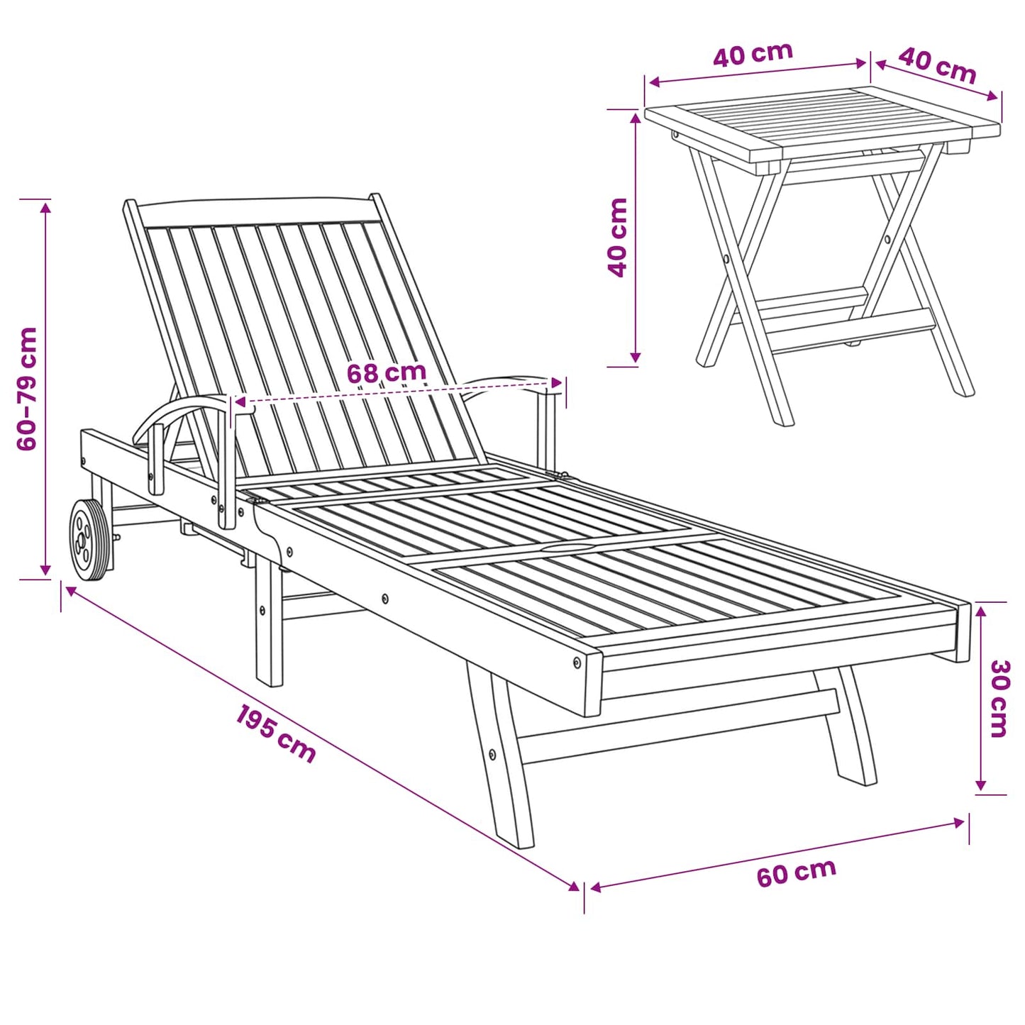 Ligbed met tafel Bruin Massief Teakhout