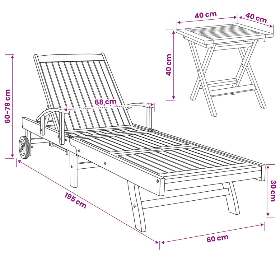 Ligbed met tafel Bruin Massief Teakhout