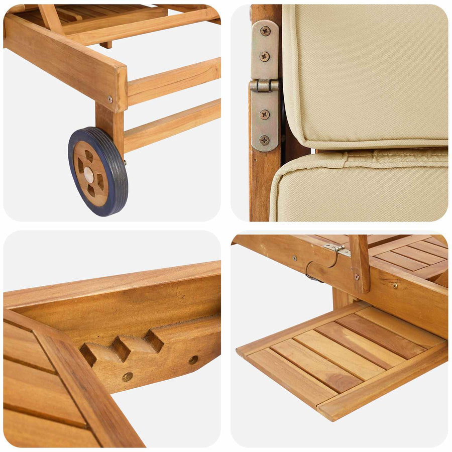 Ligstoel 100% Polyester Massief Teak Bruin en beige