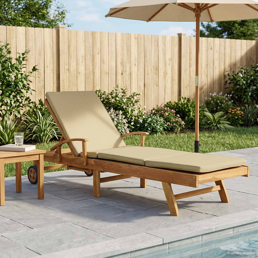 Ligstoel 100% Polyester Massief Teak Bruin en beige
