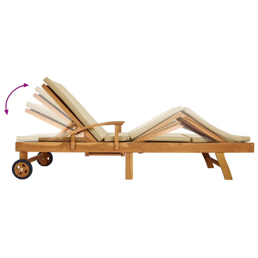Ligstoel 100% Polyester Massief Teak Bruin en beige