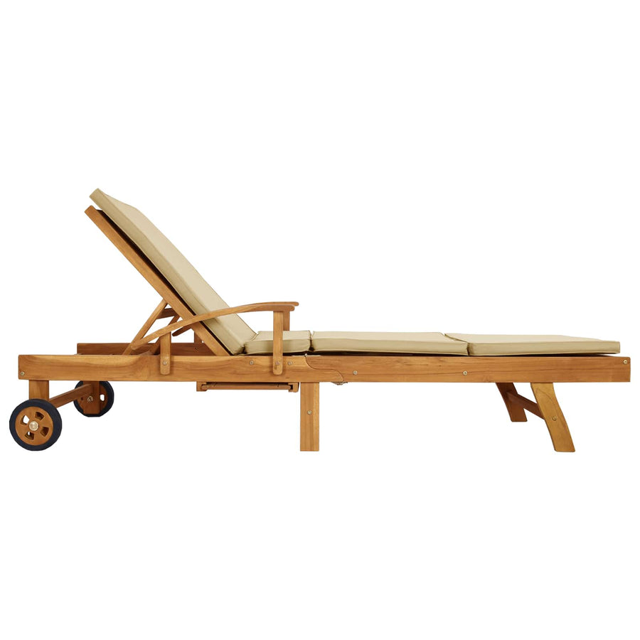 Ligstoel 100% Polyester Massief Teak Bruin en beige