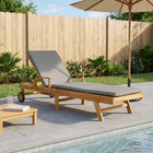 Ligstoel massief teak 195x68x79 cm bruin lichtgrijs