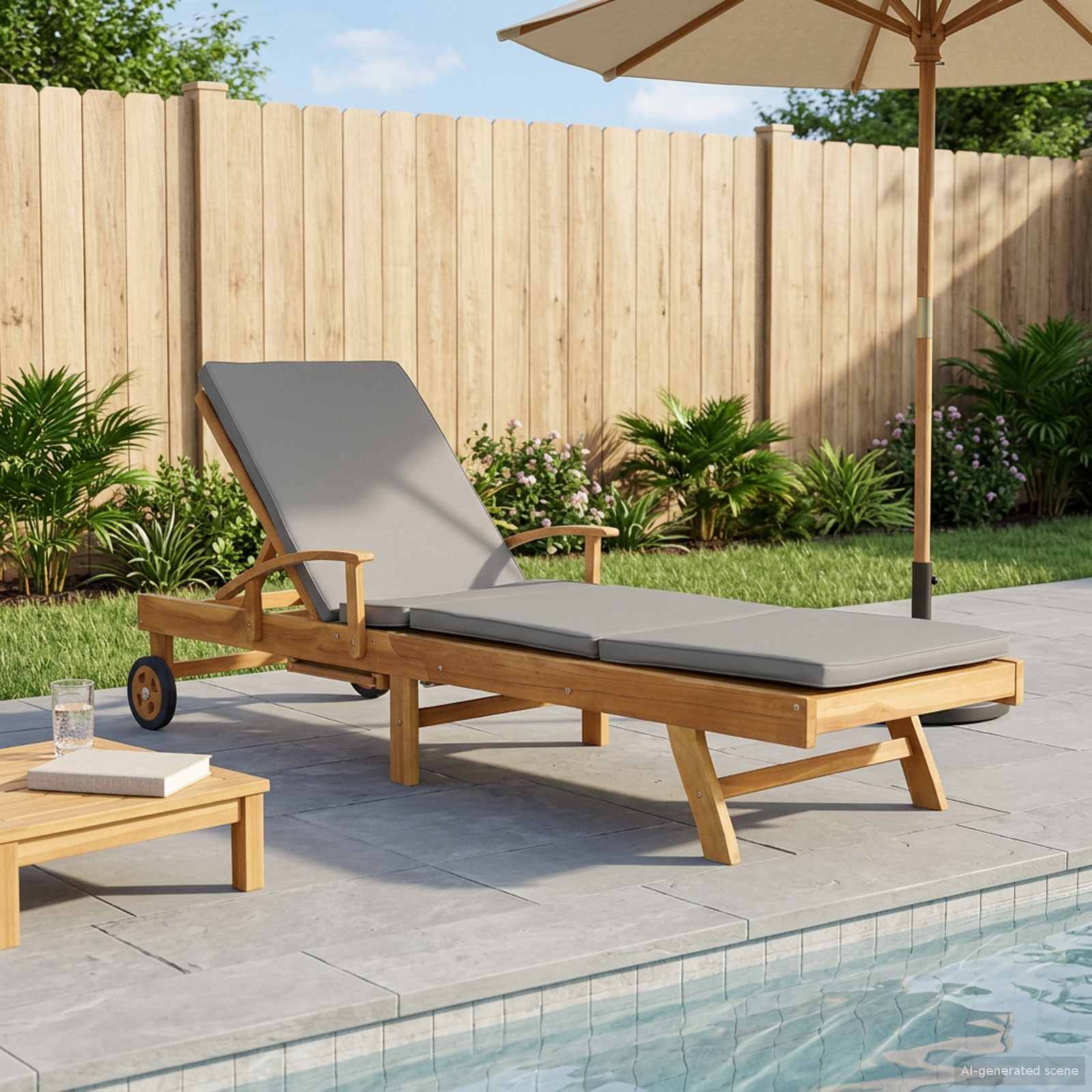 Ligstoel 100% Polyester Massief Teak Bruin en lichtgrijs