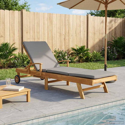 Ligstoel 100% Polyester Massief Teak Bruin en lichtgrijs