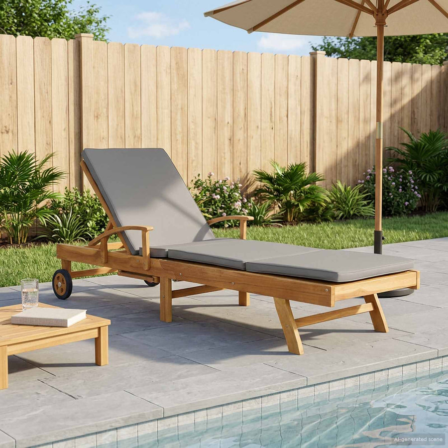 Ligstoel 100% Polyester Massief Teak Bruin en lichtgrijs
