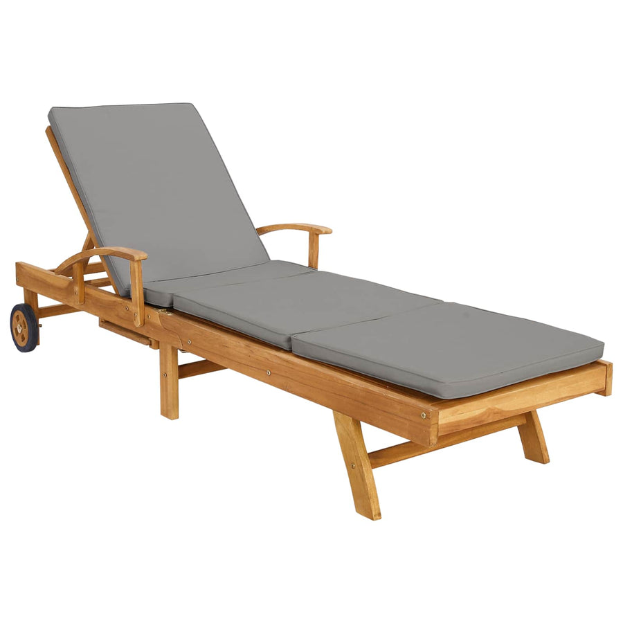Ligstoel 100% Polyester Massief Teak Bruin en lichtgrijs