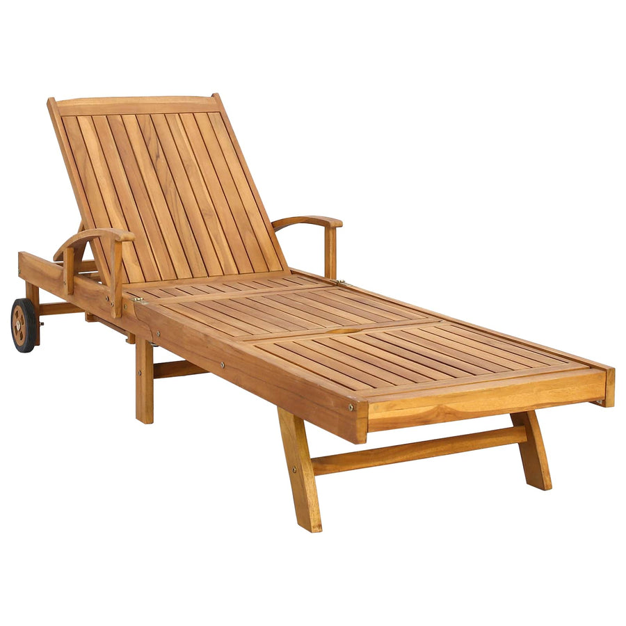 Ligstoel 100% Polyester Massief Teak Bruin en lichtgrijs