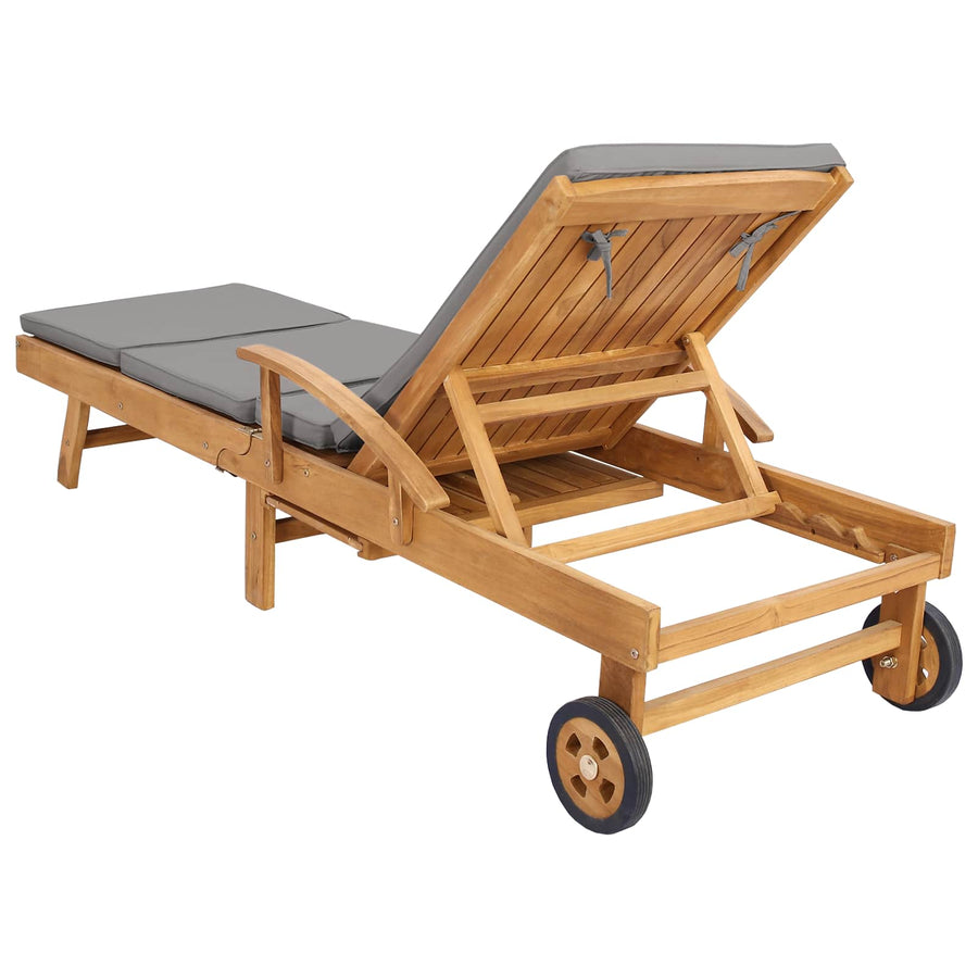 Ligstoel 100% Polyester Massief Teak Bruin en lichtgrijs