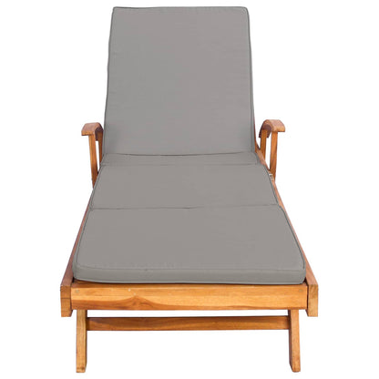 Ligstoel 100% Polyester Massief Teak Bruin en lichtgrijs