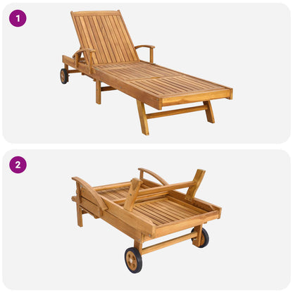 Ligstoel 100% Polyester Massief Teak Bruin en lichtgrijs