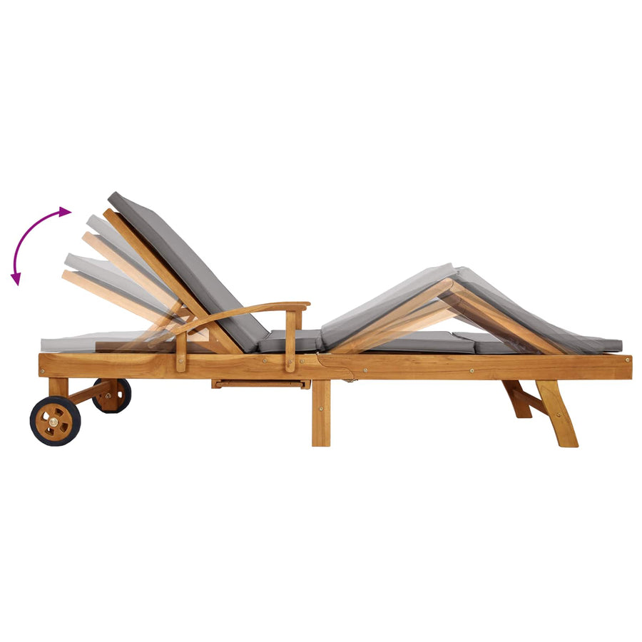 Ligstoel 100% Polyester Massief Teak Bruin en lichtgrijs