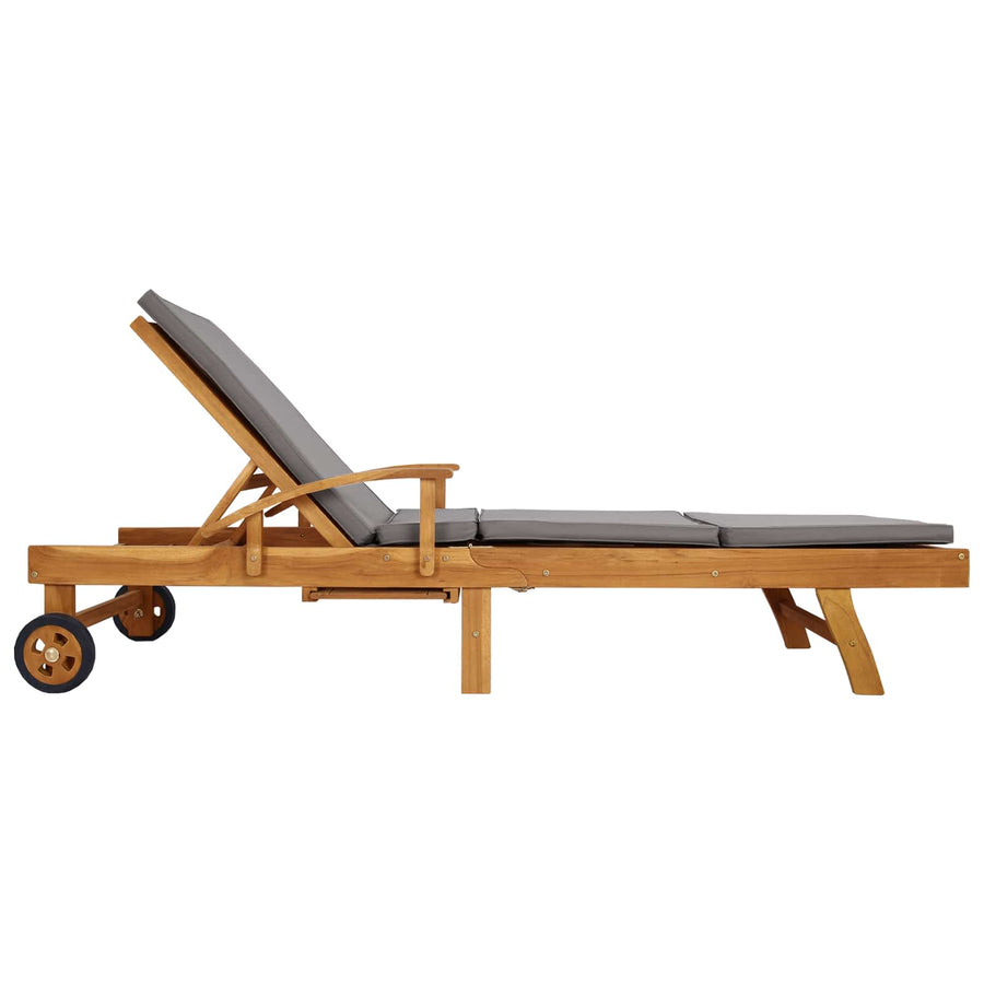 Ligstoel 100% Polyester Massief Teak Bruin en lichtgrijs
