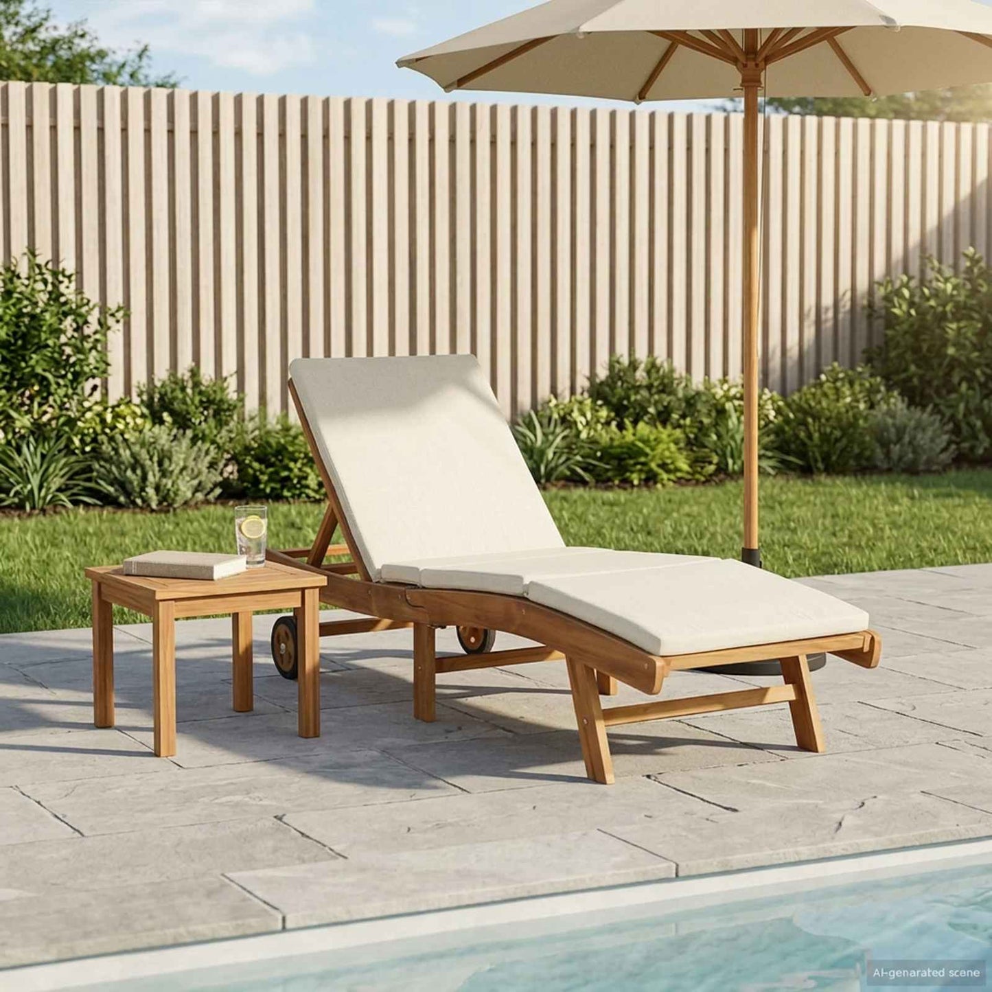 Ligstoel Bruin en crèmekleurig Polyester