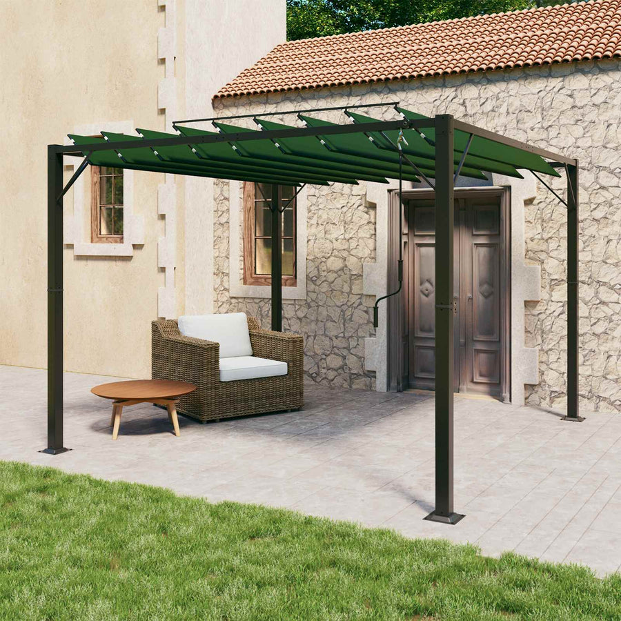 Gazebo met luifeldak Groen 3 x 3 x 2,14 m Stof en Aluminium