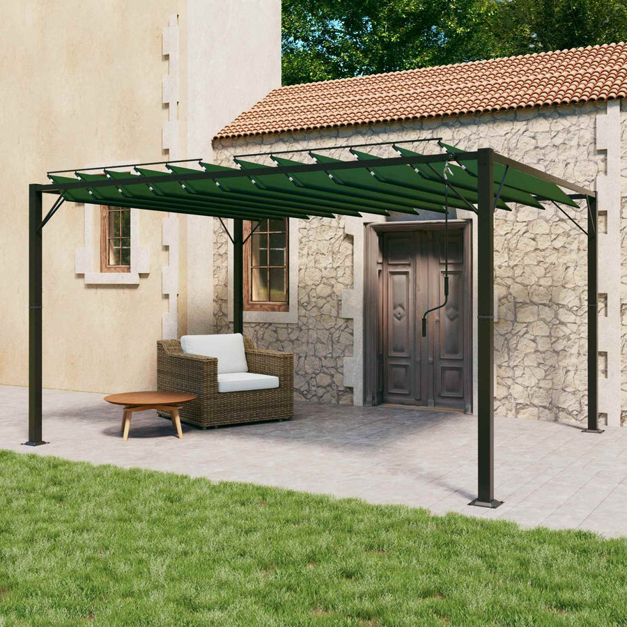 Gazebo met luifeldak Groen 3 x 4 x 2,14 m Stof en Aluminium