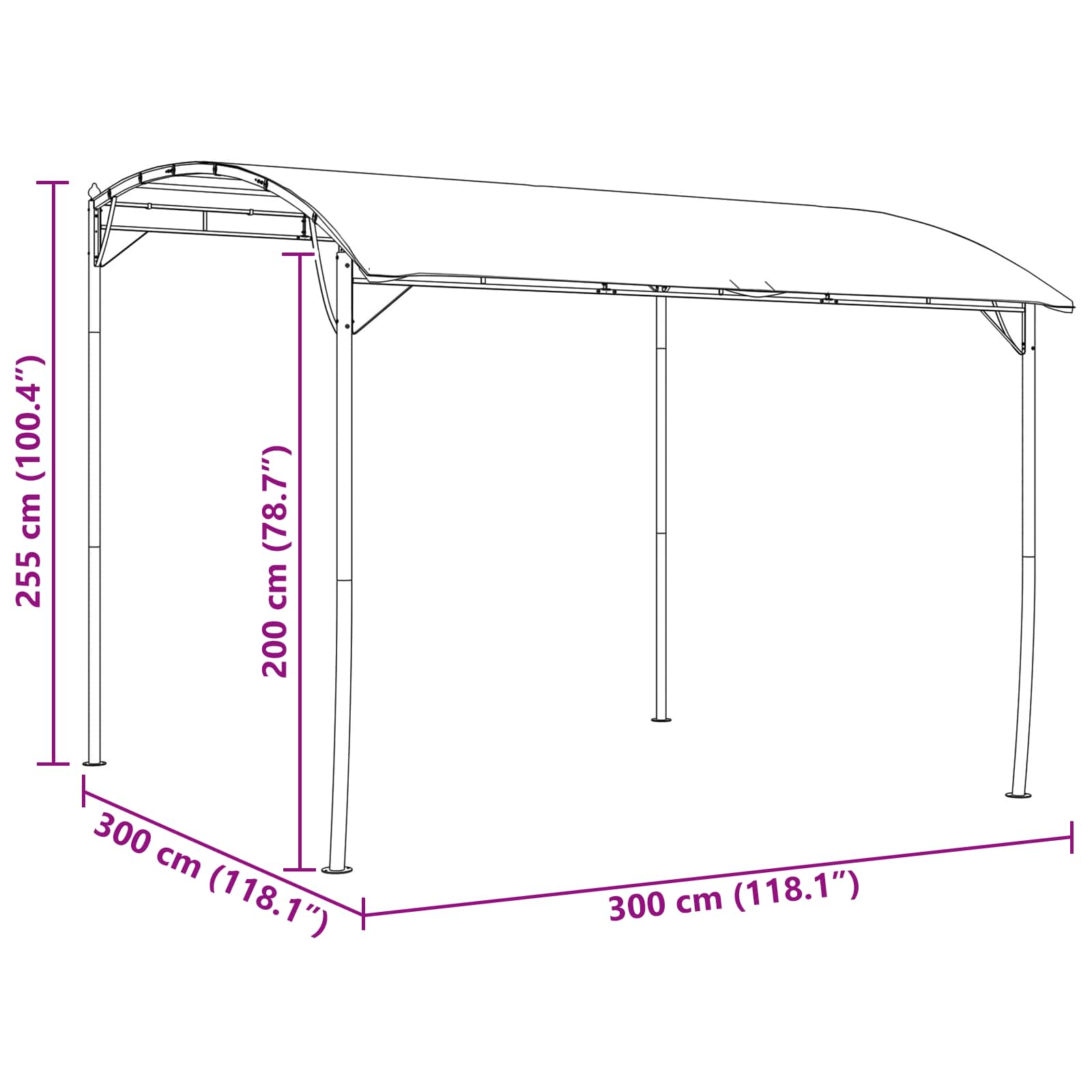 Prieel 3 x 3 x 2,55 m Groen Stof en Aluminium 180