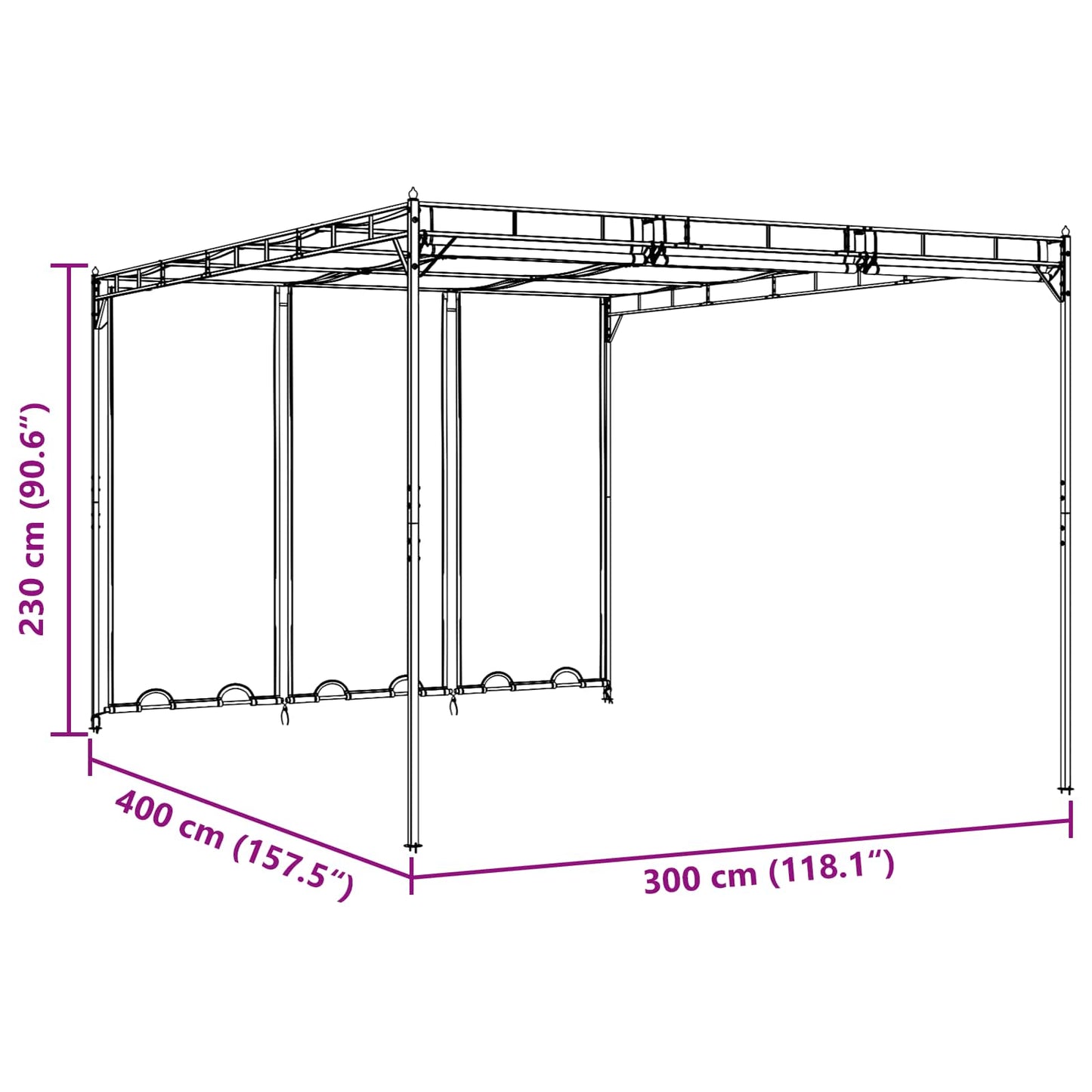 Prieel 4 x 3 x 2,3 m Groen Polyester en staal
