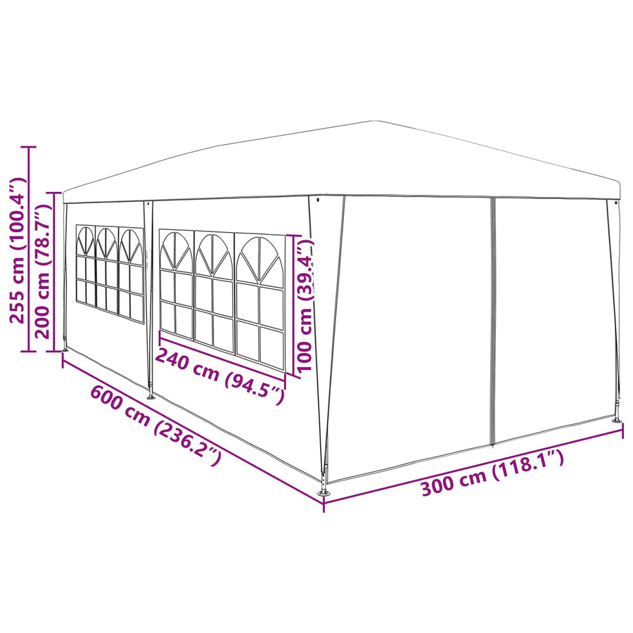 Partytent Rood 600 x 300 x 255 cm PE en staal