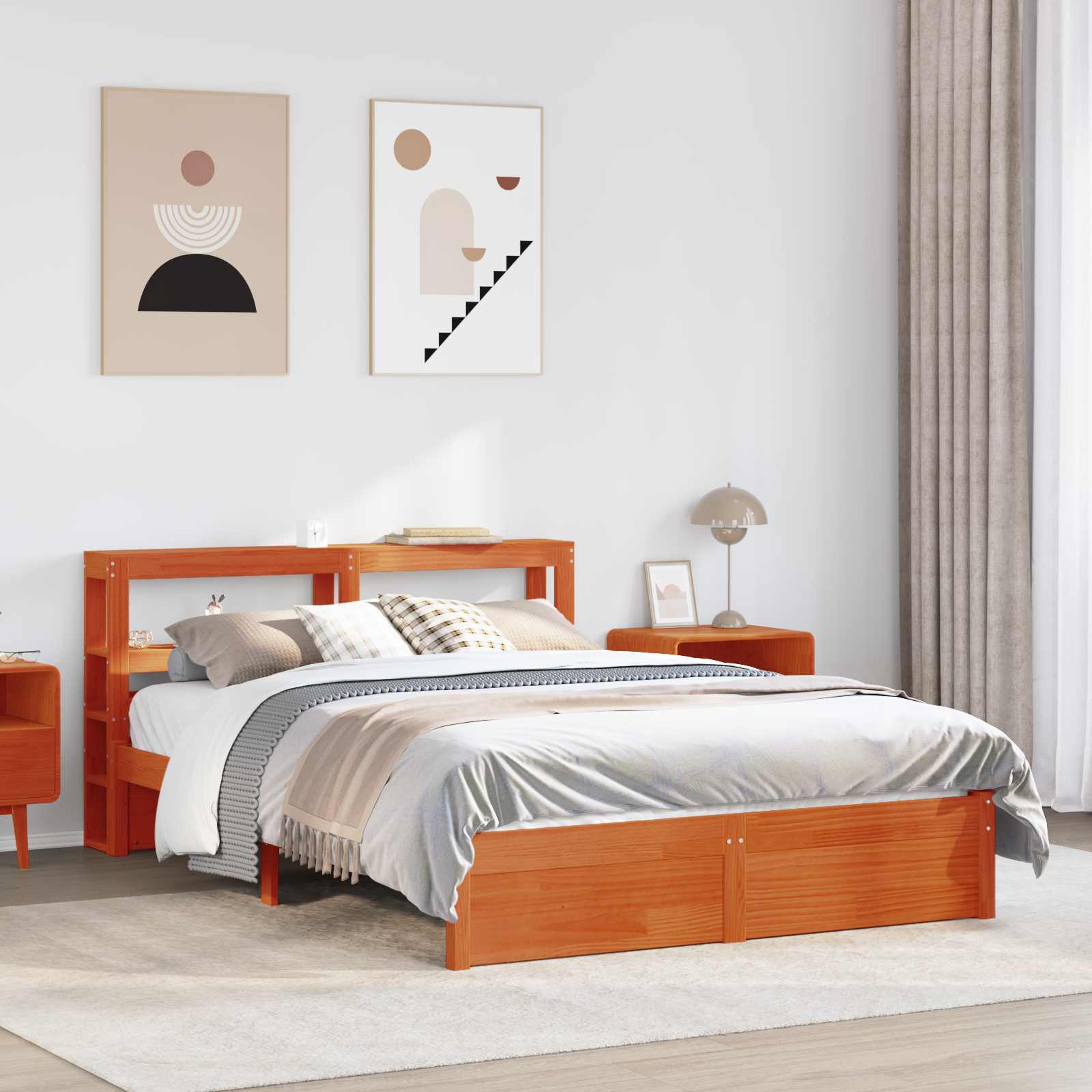 Bedframe met hoofdeinde met opslag Wasbruin Massief Vurenhout