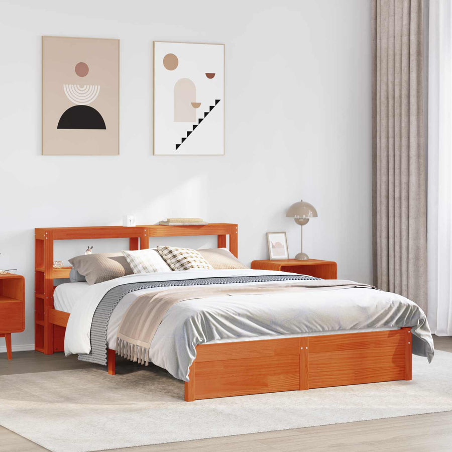 Bedframe met hoofdeinde met opslag Wasbruin Massief Vurenhout