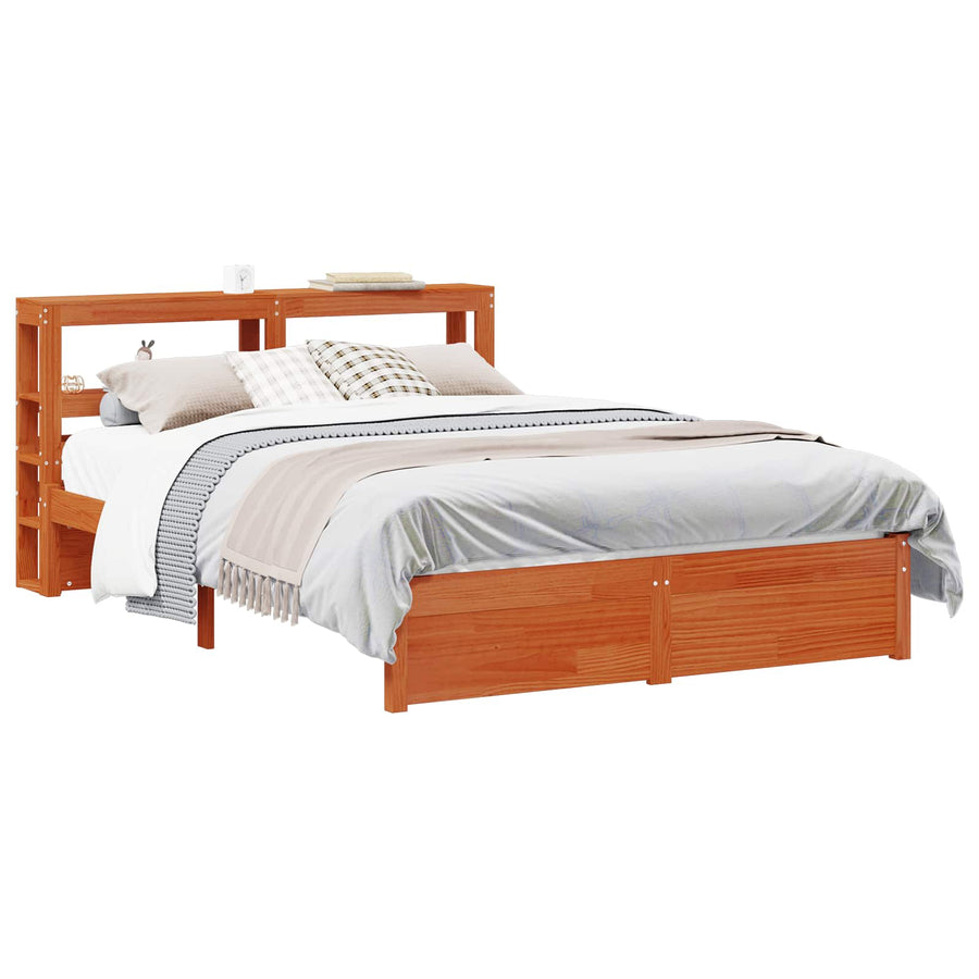 Bedframe met hoofdeinde met opslag Wasbruin Massief Vurenhout