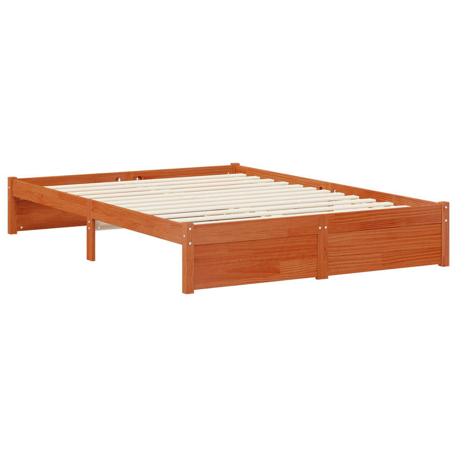 Bedframe met hoofdeinde met opslag Wasbruin Massief Vurenhout
