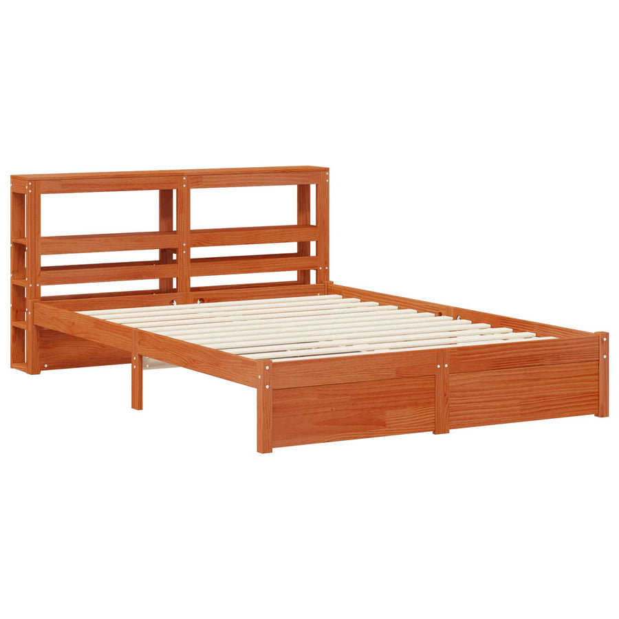 Bedframe met hoofdeinde met opslag Wasbruin Massief Vurenhout