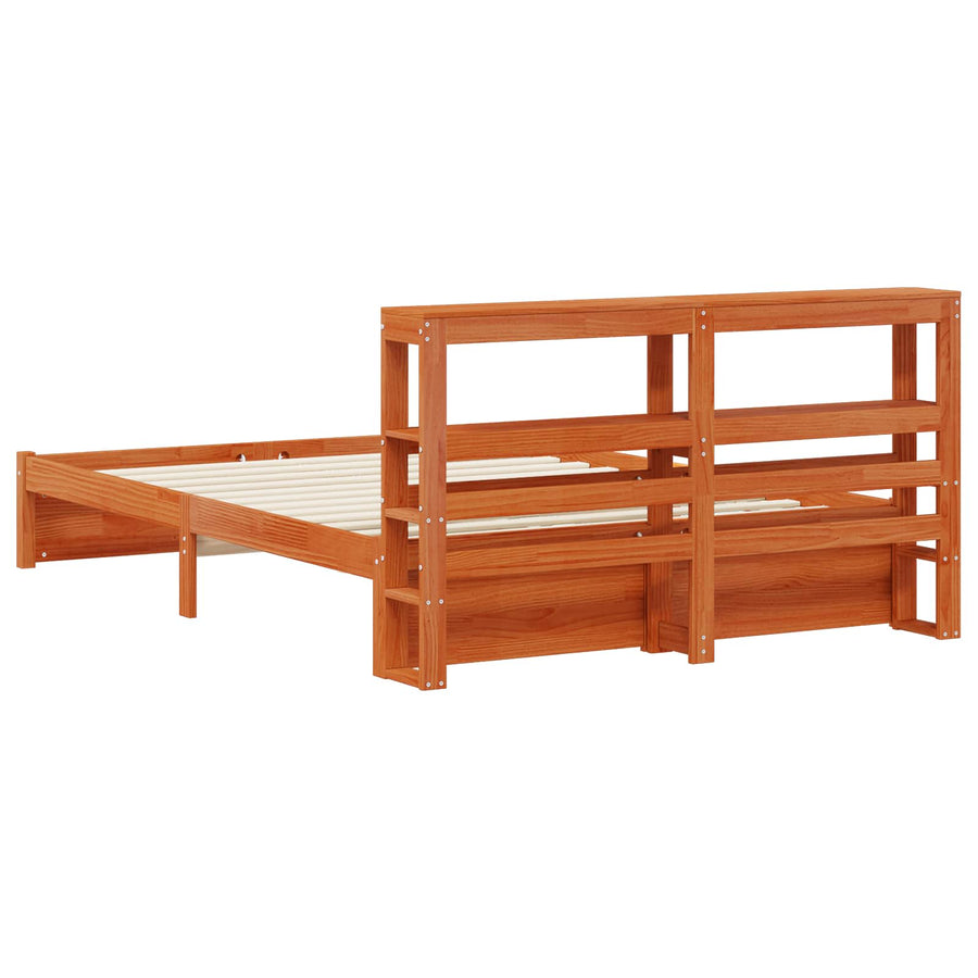 Bedframe met hoofdeinde met opslag Wasbruin Massief Vurenhout