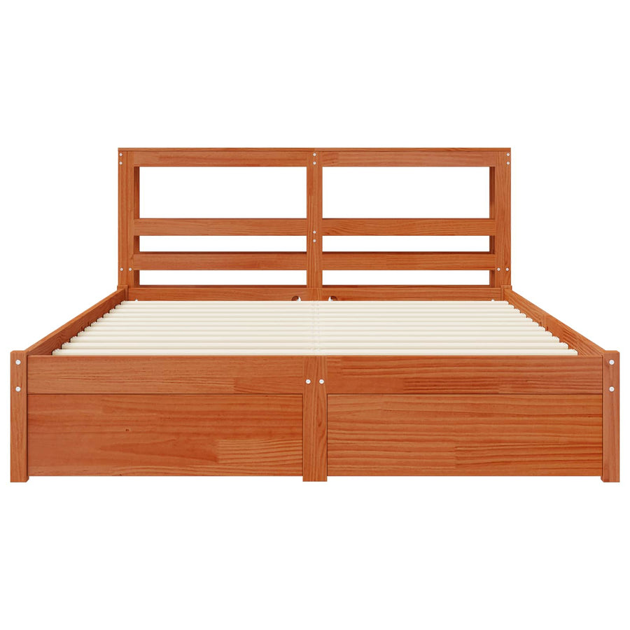 Bedframe met hoofdeinde met opslag Wasbruin Massief Vurenhout