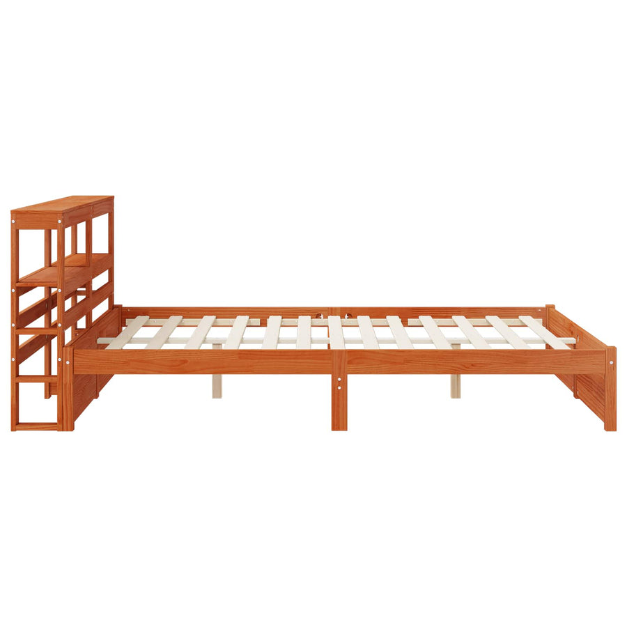 Bedframe met hoofdeinde met opslag Wasbruin Massief Vurenhout