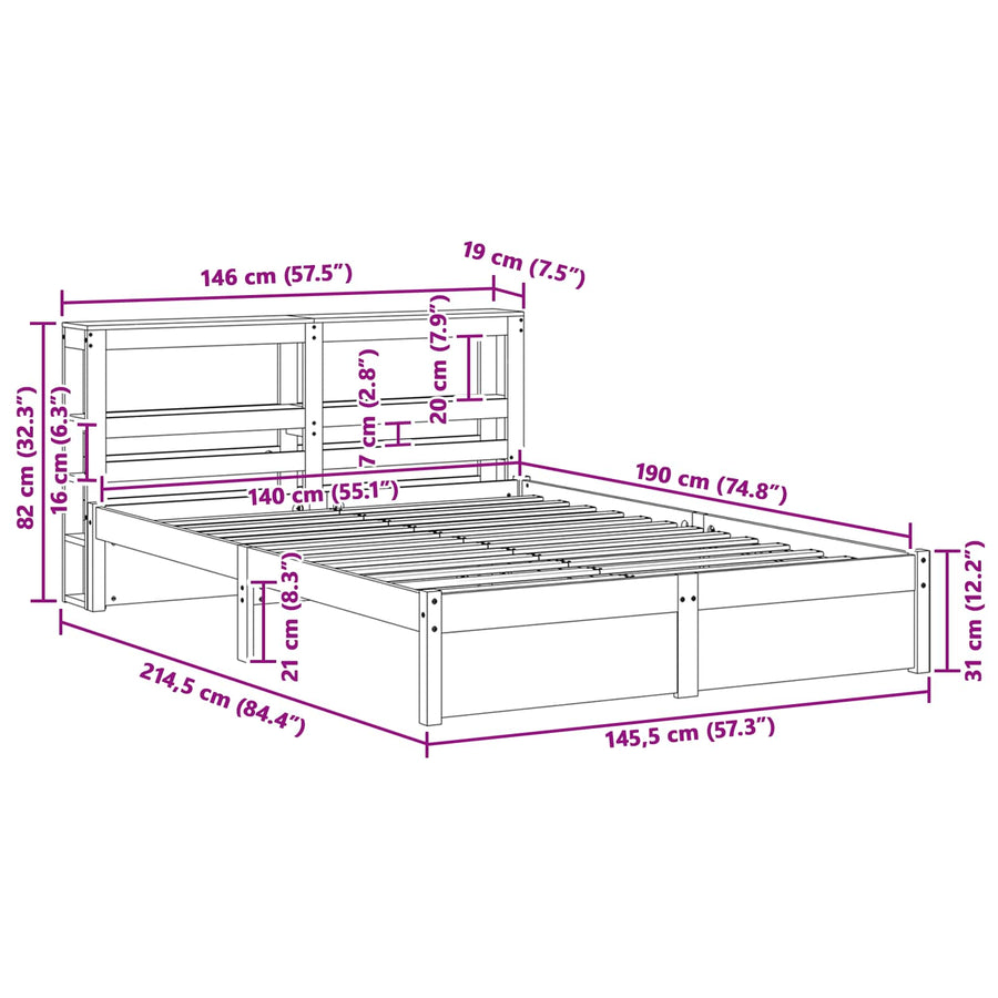 Bedframe met hoofdeinde met opslag Wasbruin Massief Vurenhout
