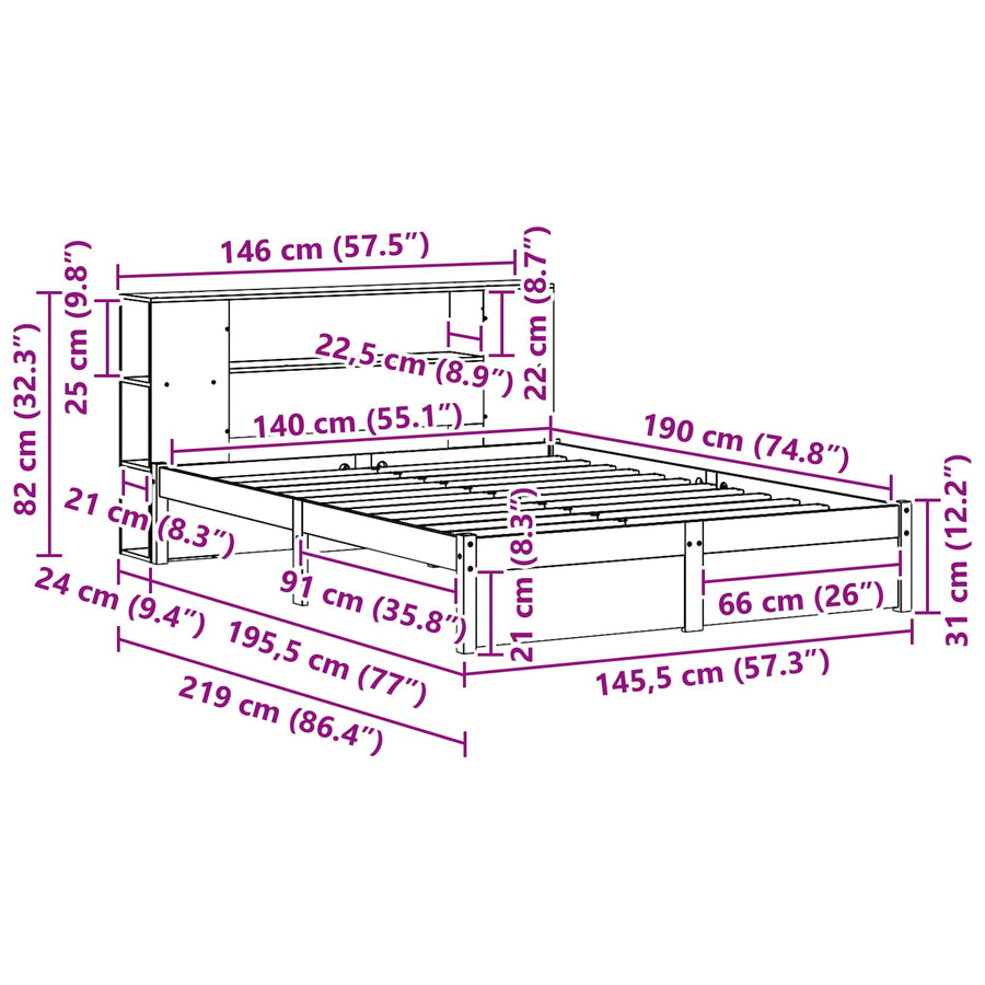 Bedframe met opberghoofdeksel met opslag Wasbruin 140 x 190 cm