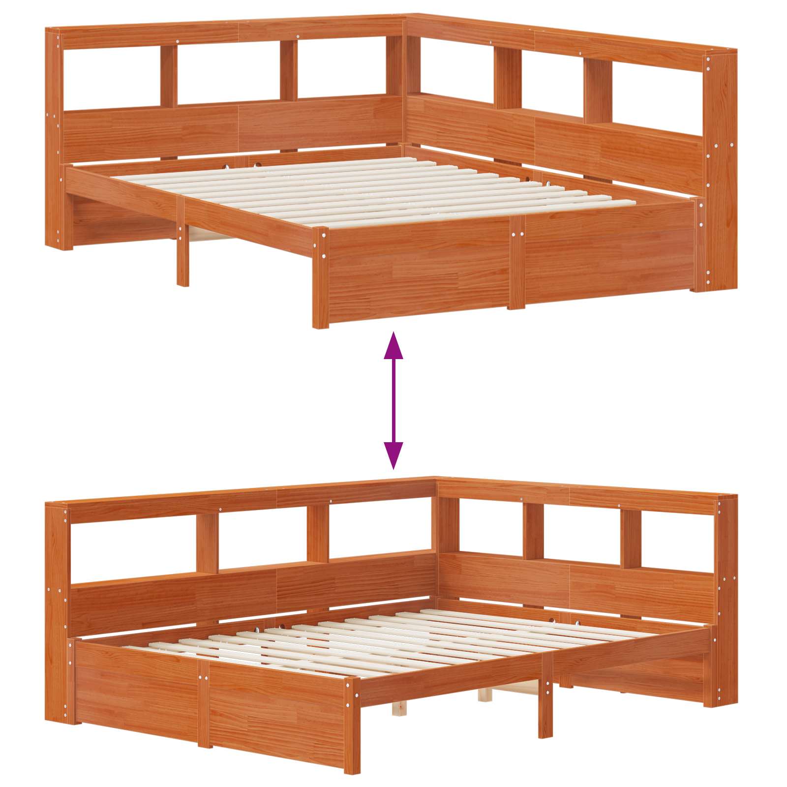 Boekenkast Bed met hoofdeinde met opslag Massief Vurenhout