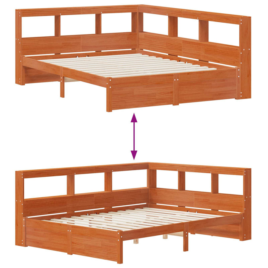 Boekenkast Bed met hoofdeinde met opslag Massief Vurenhout