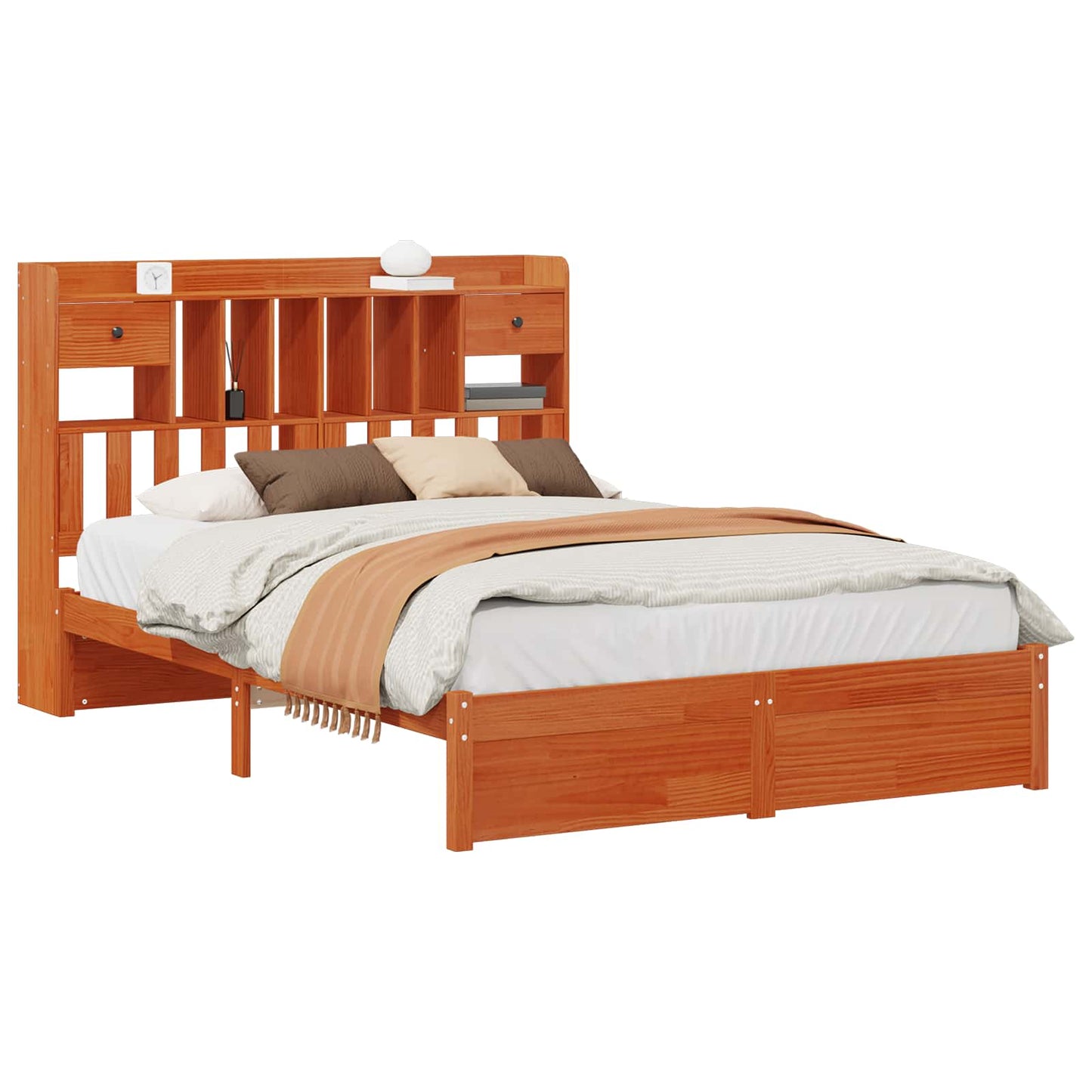 Boekenkast Bedframe met hoofdeinde met lade Massief Vurenhout
