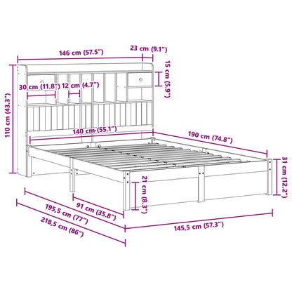 Boekenkast Bedframe met hoofdeinde met lade Massief Vurenhout