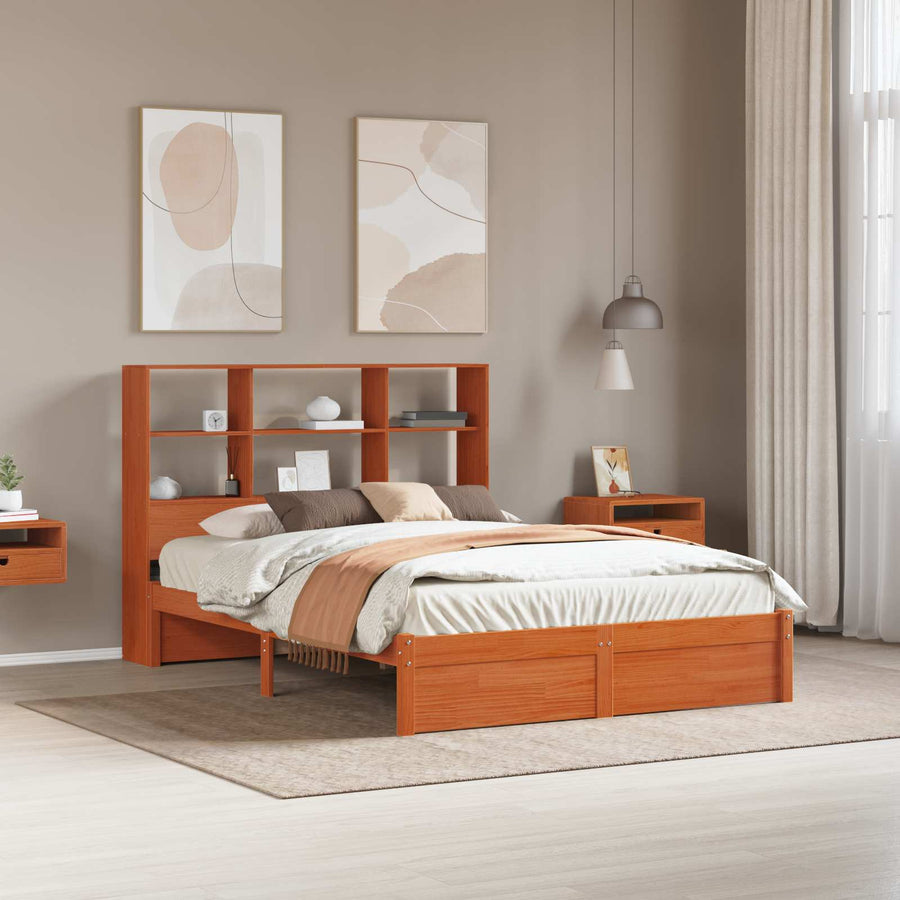 Bedframe met opberghoofdeksel Waskleur Bruin 140 x 190 cm