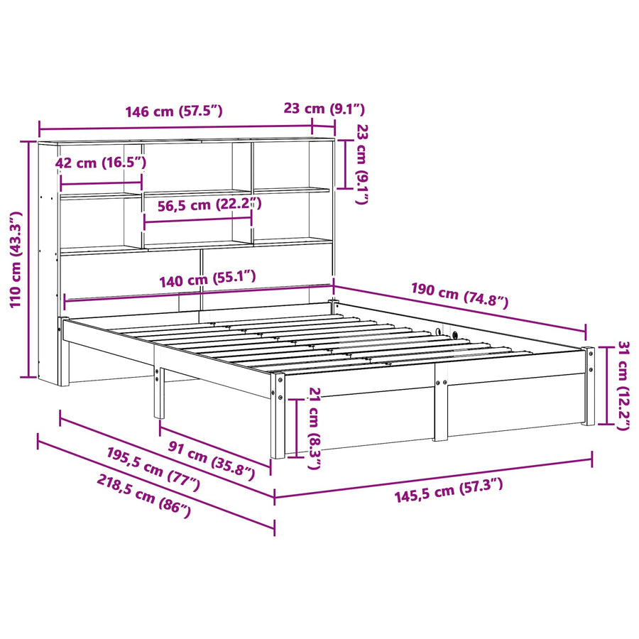 Bedframe met opberghoofdeksel Waskleur Bruin 140 x 190 cm