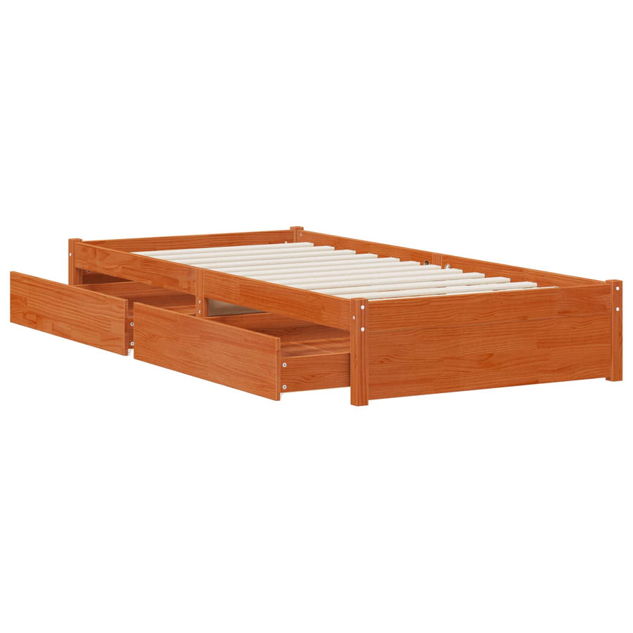 Bedframe met lade met opslag 3 pcs Wasbruin Grenenhout