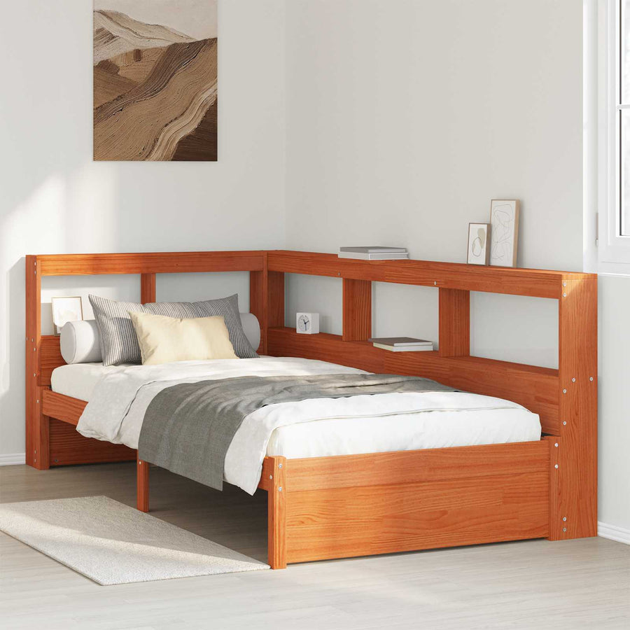 Boekenkast Bed met hoofdeinde met opslag Massief Vurenhout