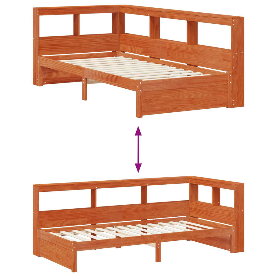 Boekenkast Bed met hoofdeinde met opslag Massief Vurenhout