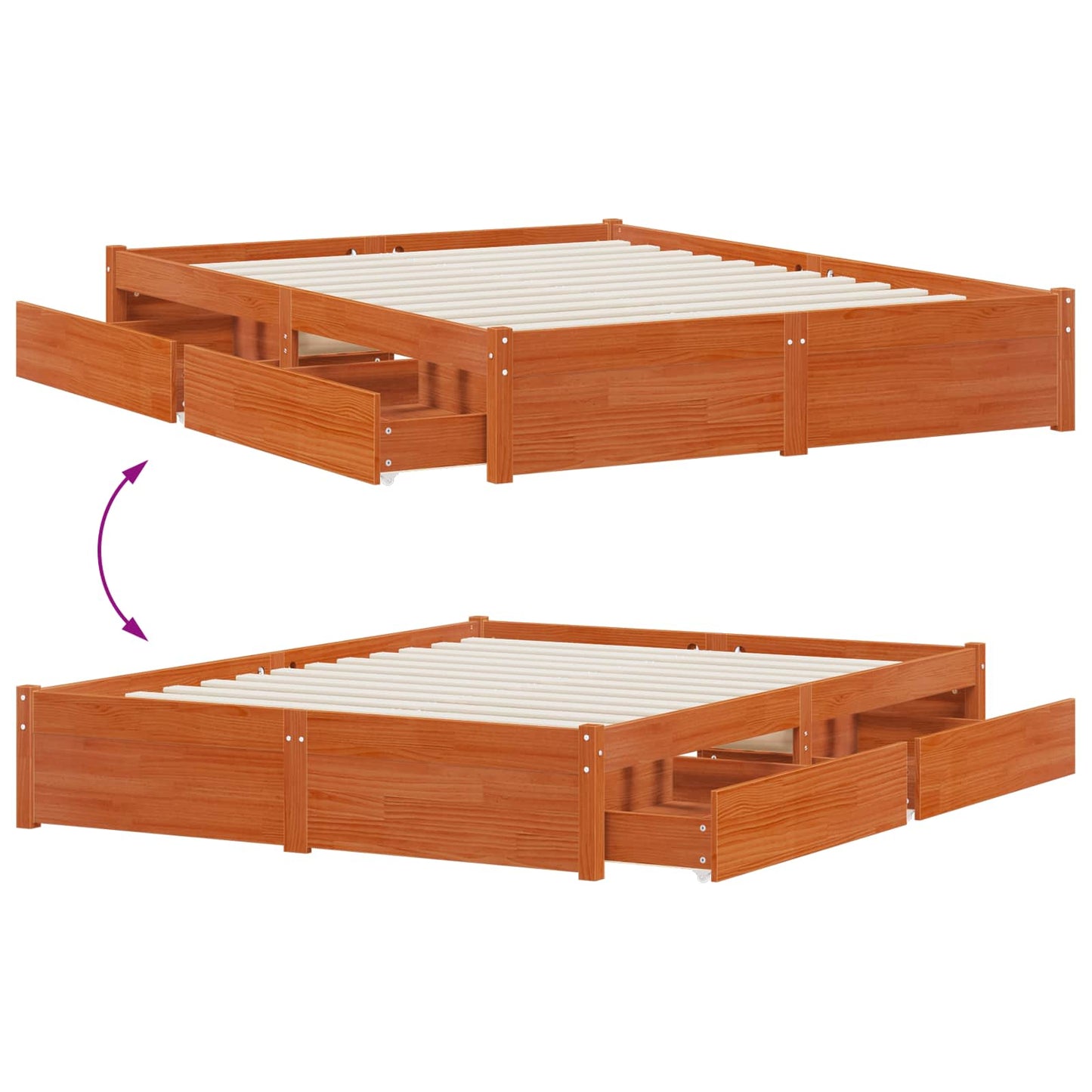 Bedframe met lade met opslag Massief Vurenhout