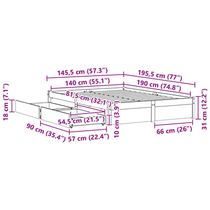 Bedframe met lade met opslag Massief Vurenhout