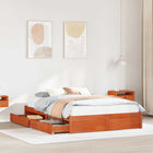 Bed frame with storage drawer Washed Brown Solid Spruce Wood